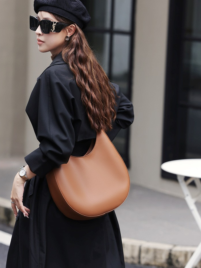 Half-Moon Hobo Shoulder Bag – Genuine Cowhide Leather
