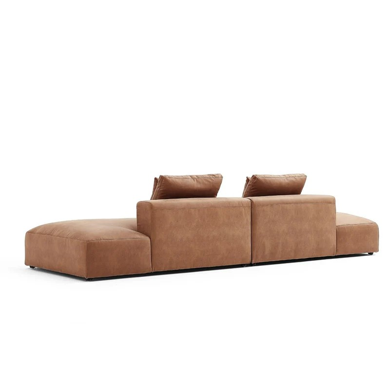 142in./360cm Modern Leather Upholstered Sectional Sofa with 2 Pillows
