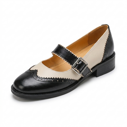 Genuine Leather Mary Jane Brogue Oxfords