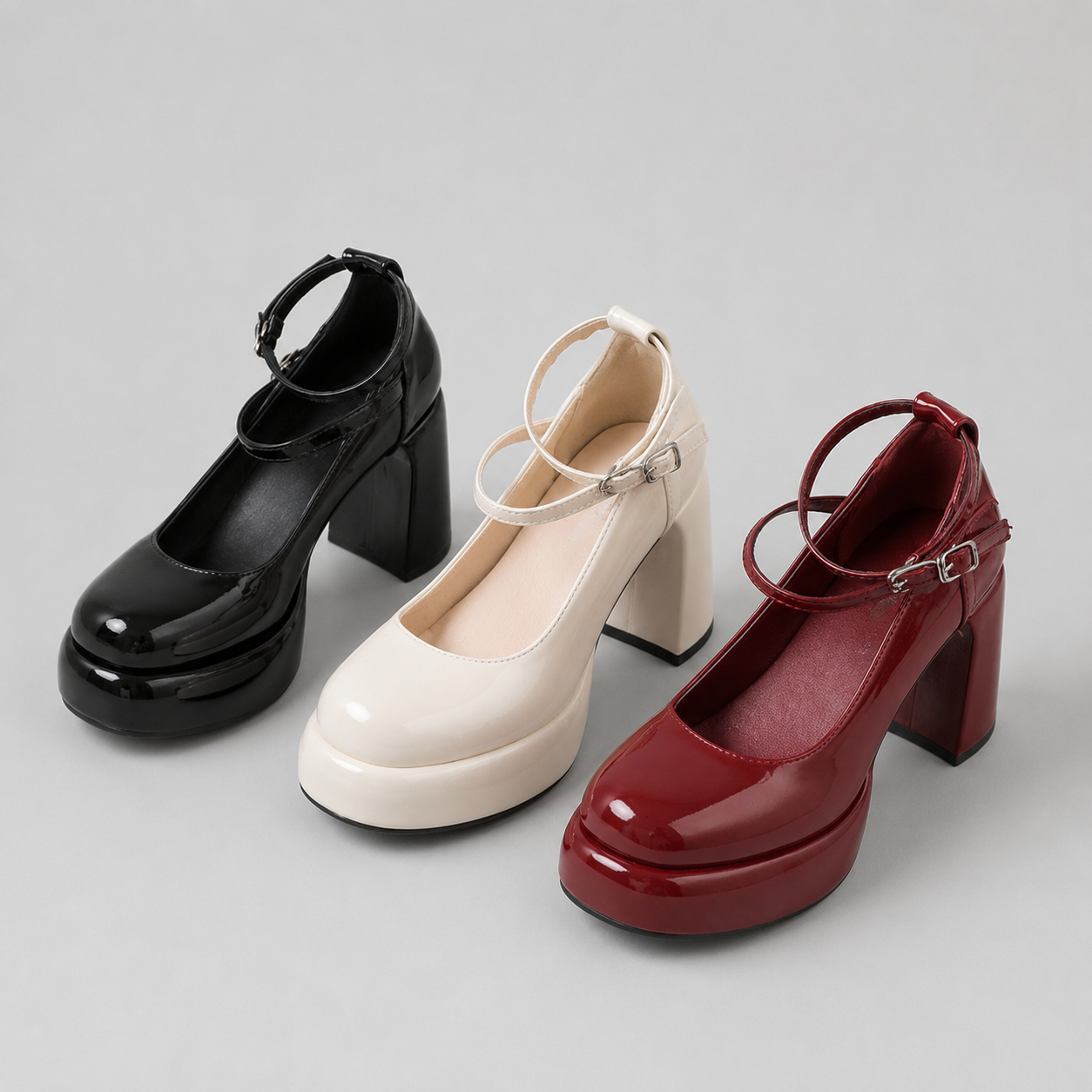 Mary Jane Platform Block Heel Pumps
