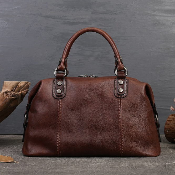 Genuine Cowhide Leather Handbag with Crossbody Strap