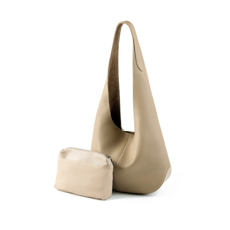 Slouchy Hobo Shoulder Bag in Genuine Cowhide Leather