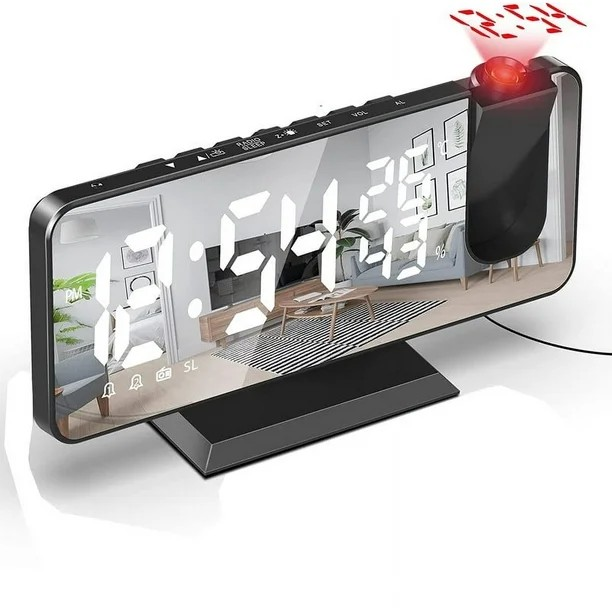 Digital Projection Alarm Clock with Mirror Display & FM Radio
