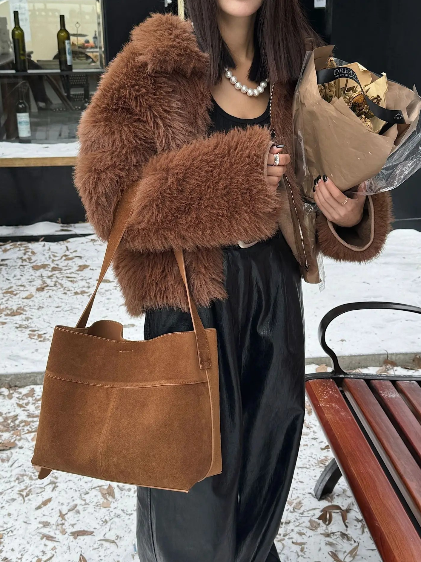 Retro Suede Slouchy Tote Bag