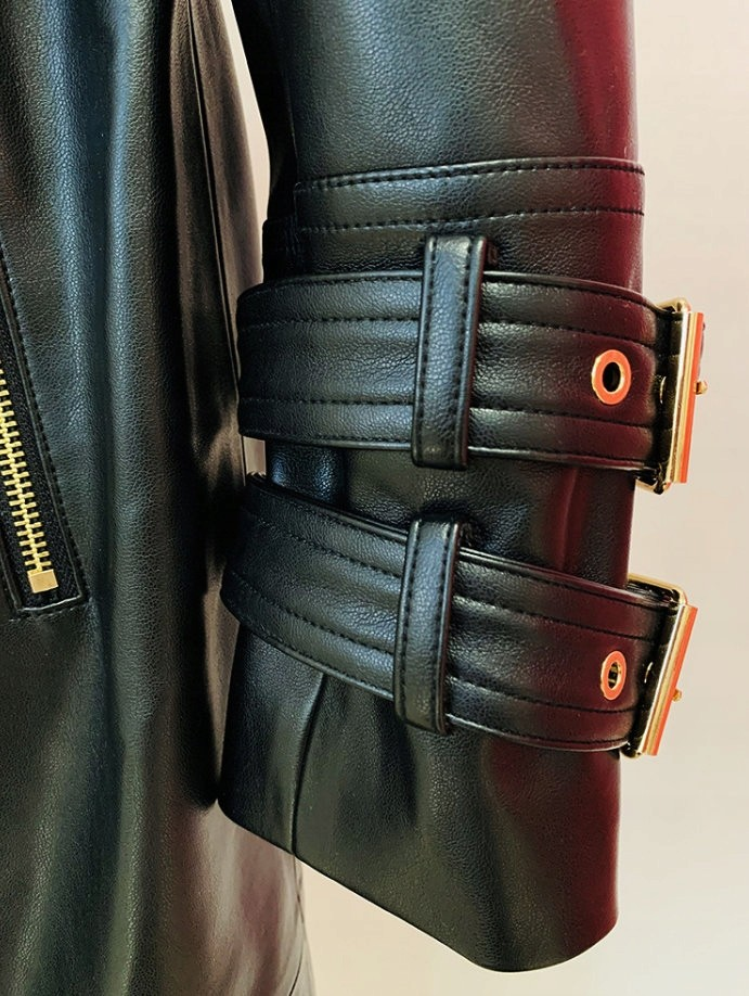 Belted Faux Leather Trench Coat