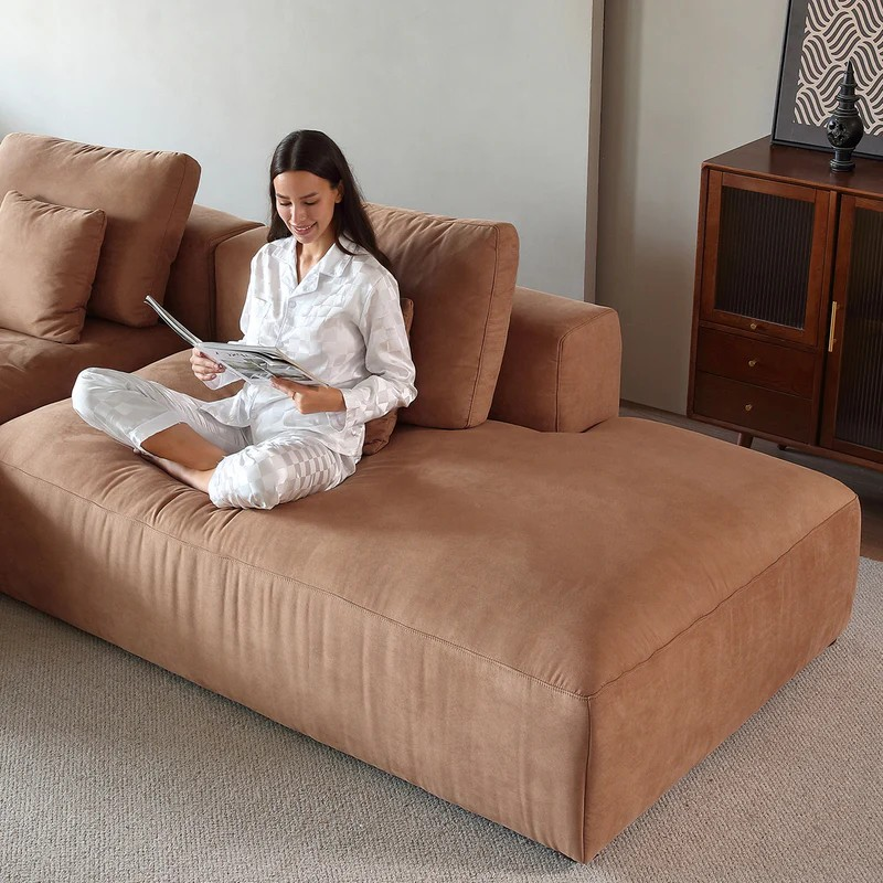 142in./360cm Modern Leather Upholstered Sectional Sofa with 2 Pillows