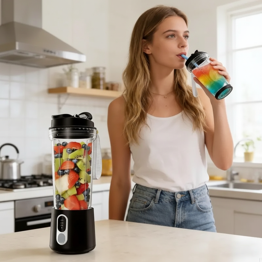 500ml Portable Electric Juicer Blender, Smoothie Mixer – USB Rechargeable