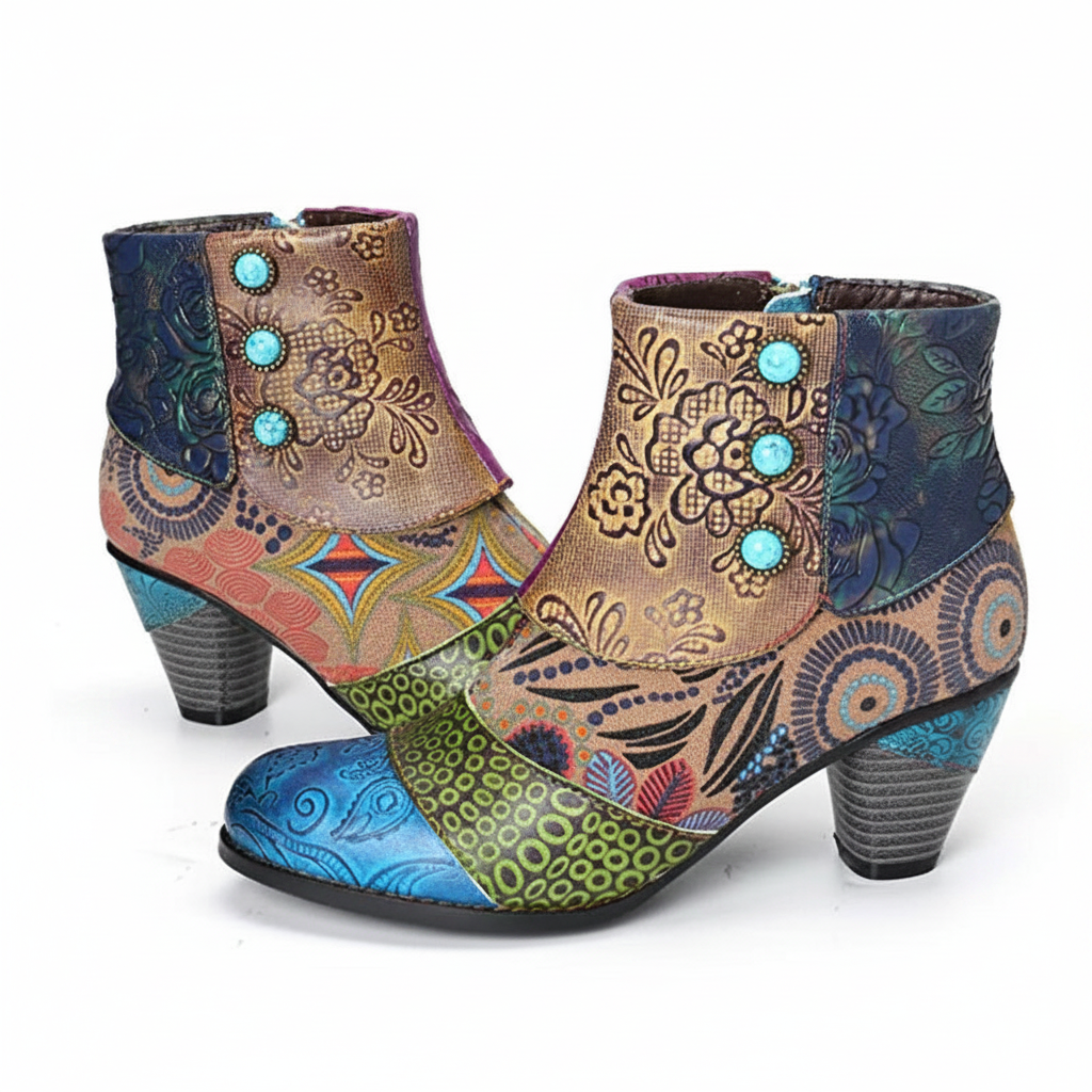 Socofy Boho Heeled Ankle Boots