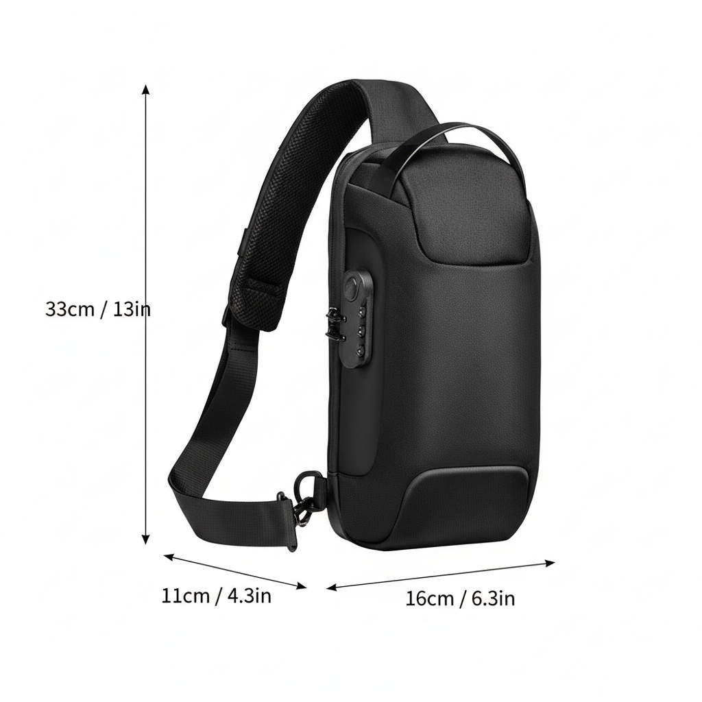 Anti-Theft Crossbody Sling Bag with Built-in Combination Lock and USB Charging Port
