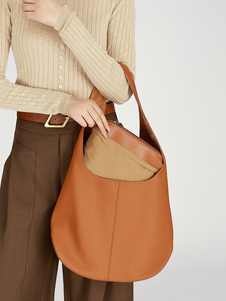 Slouchy Hobo Shoulder Bag – Genuine Cowhide Leather