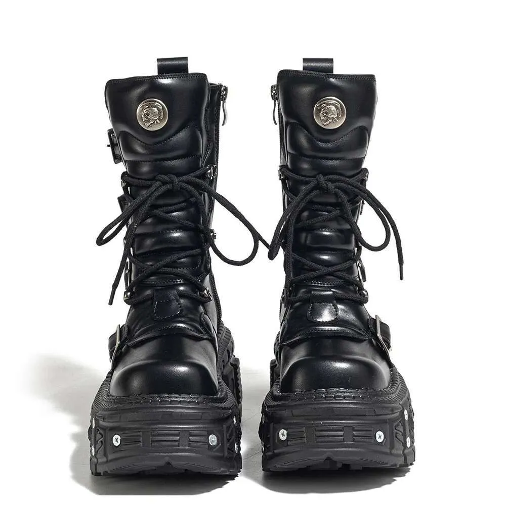 Genuine Leather Gothic Platform Combat Boots – Unisex