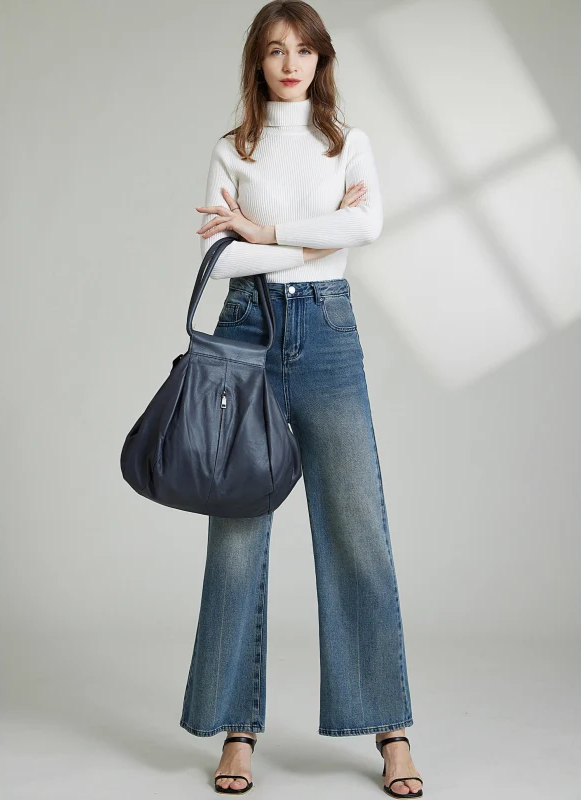 Genuine Cowhide Leather Slouchy Shoulder Bag