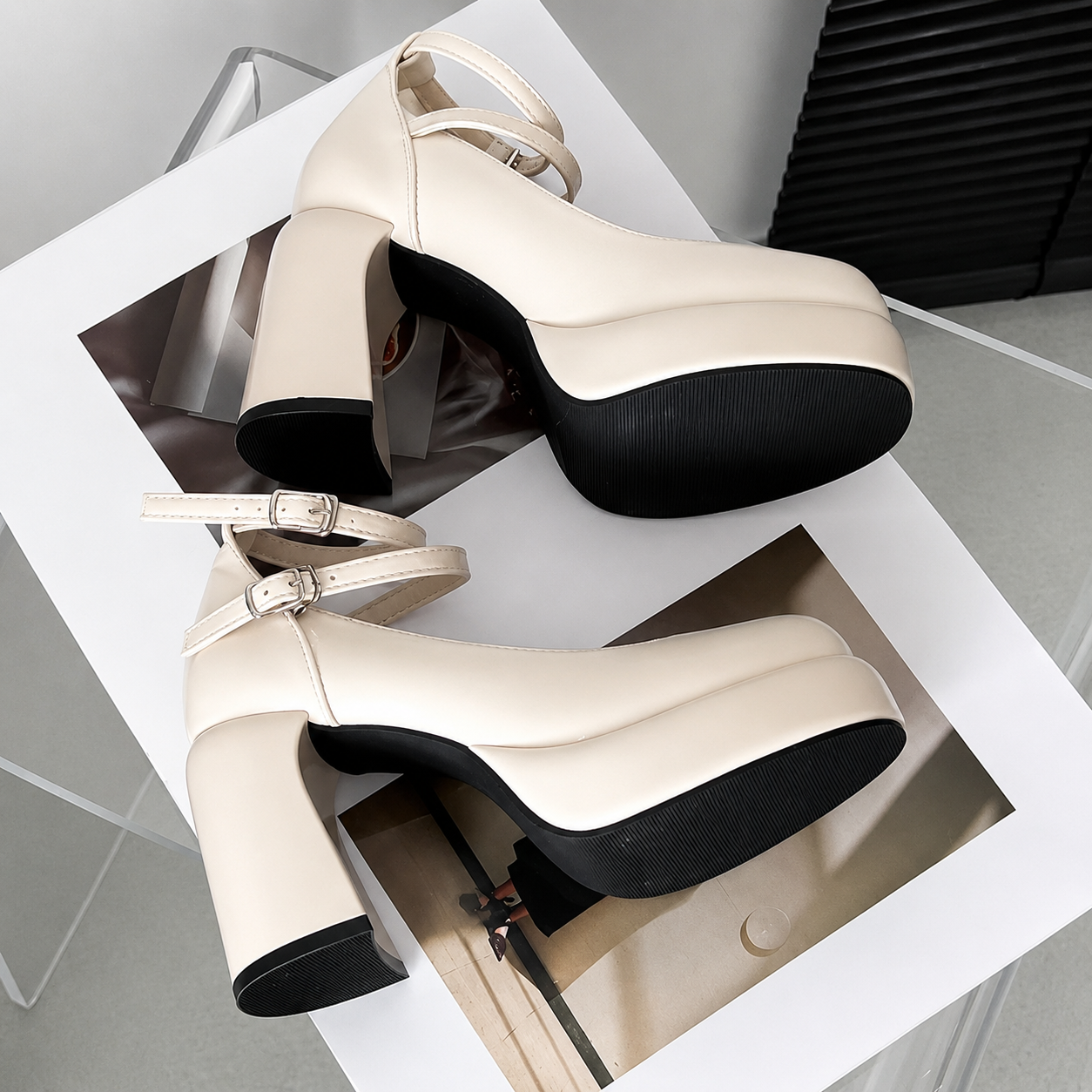 Mary Jane Platform Block Heel Pumps
