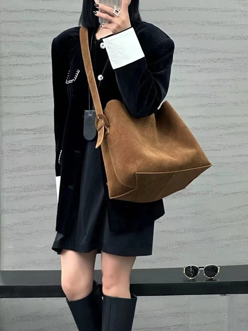 Retro Suede Slouchy Tote Bag