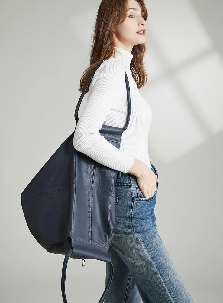 Genuine Cowhide Leather Slouchy Shoulder Bag