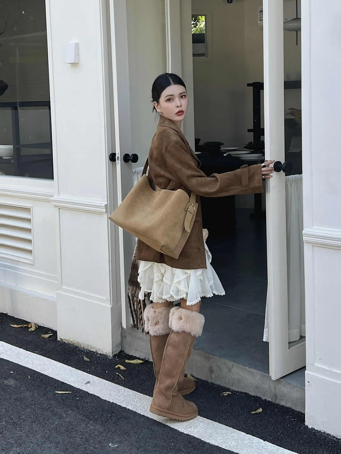 Retro Suede Slouchy Tote Bag