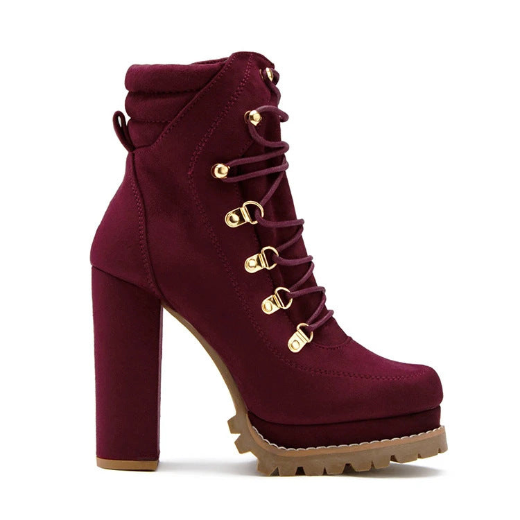 Lace-Up Platform Heeled Boots