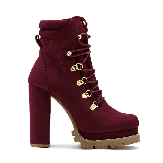 Lace-Up Platform Heeled Boots