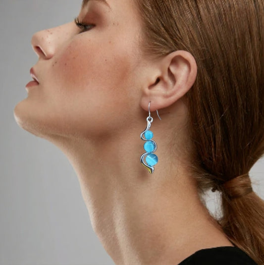 Silver Teal Blue Dangle Earrings