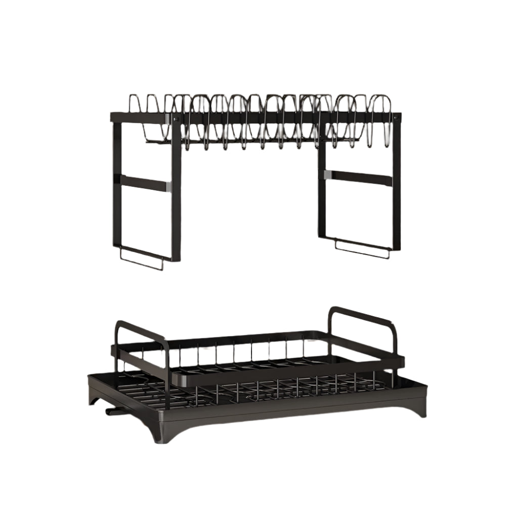 2-Tier Rust-Resistant Dish Drying Rack with Drip Tray, Utensil and Cutting Board Holder