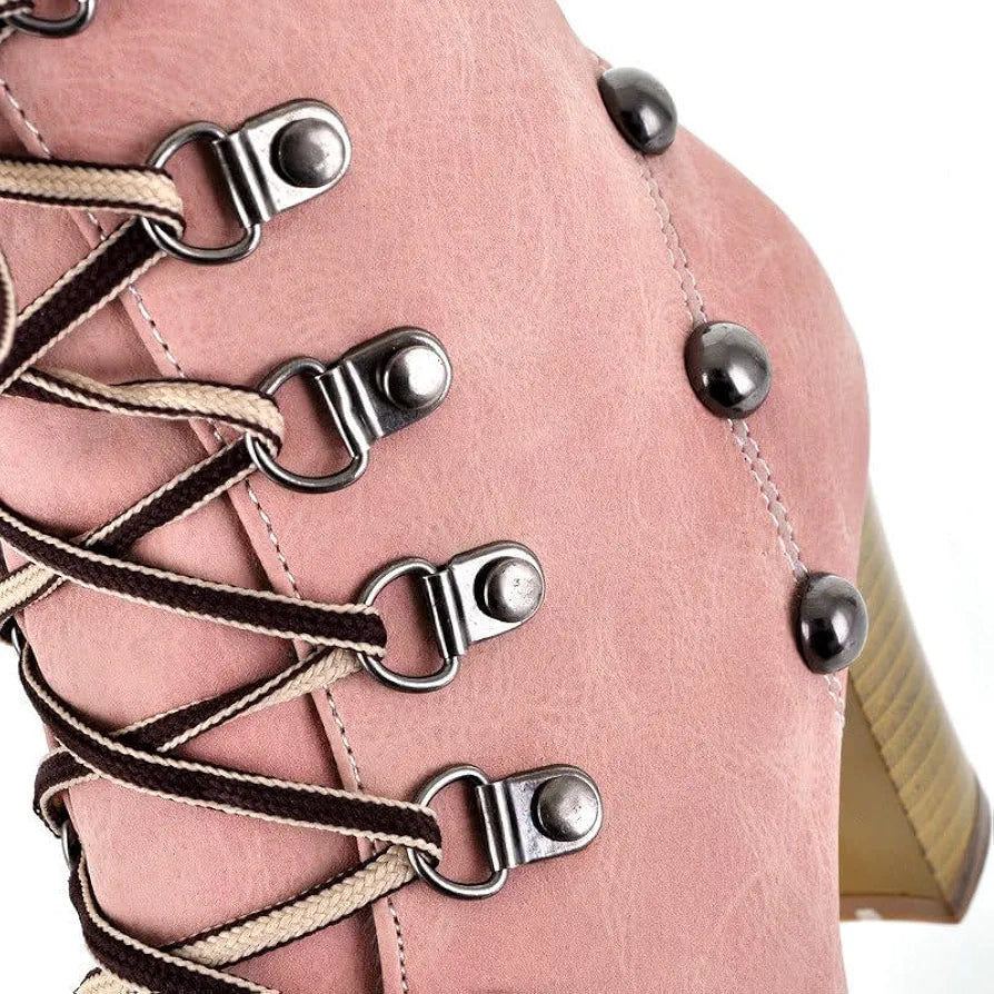 Lace-Up Block Heel Ankle Boots