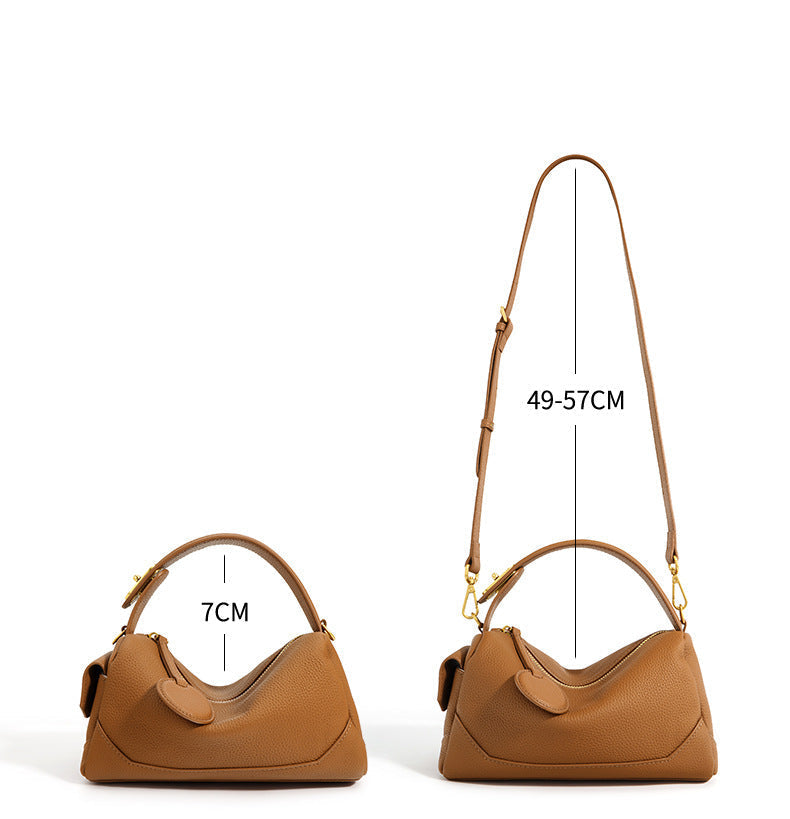 Genuine Cowhide Leather Boston Bag with Crossbody/Shoulder strap