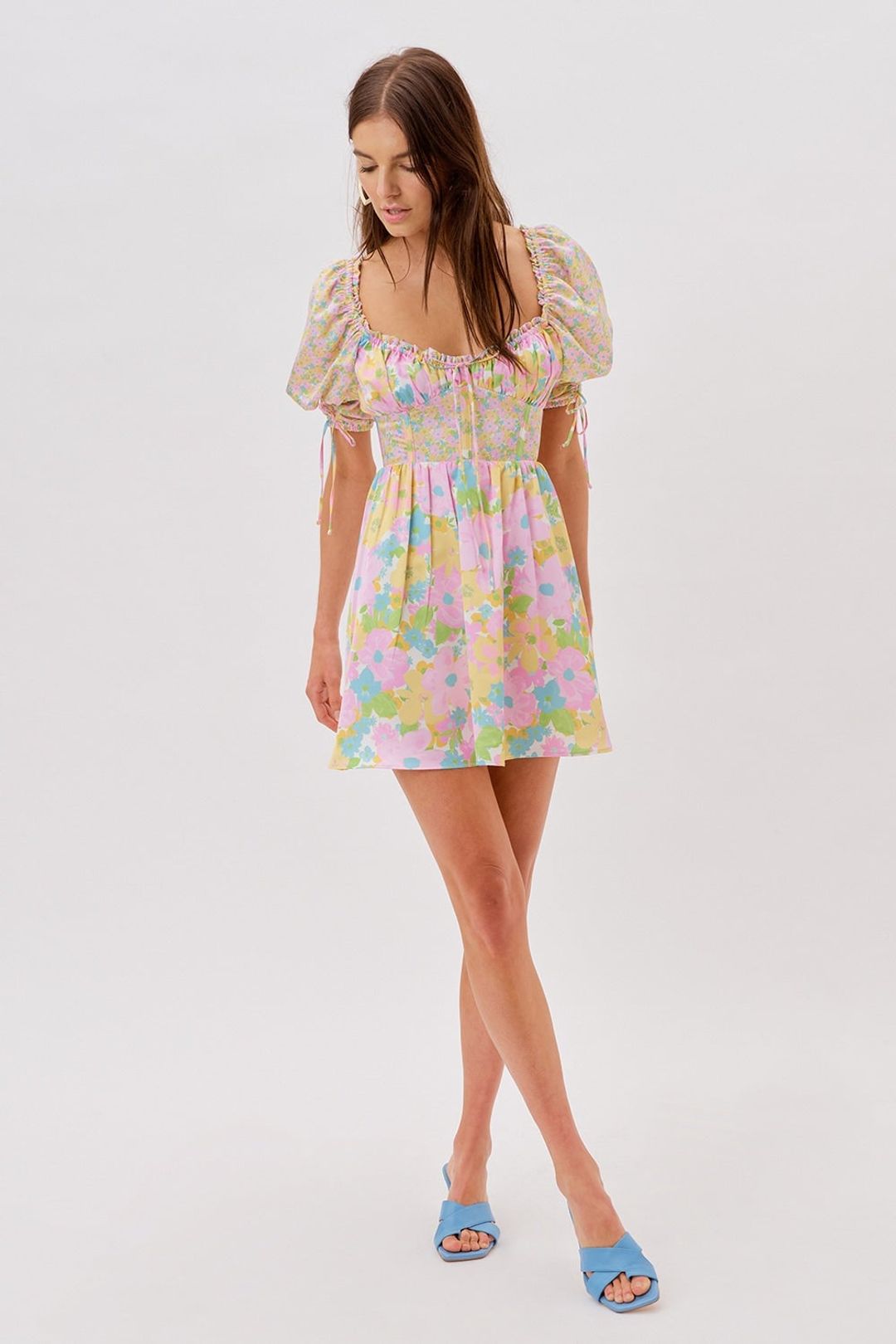 Floral Puff-Sleeved Mini Dress