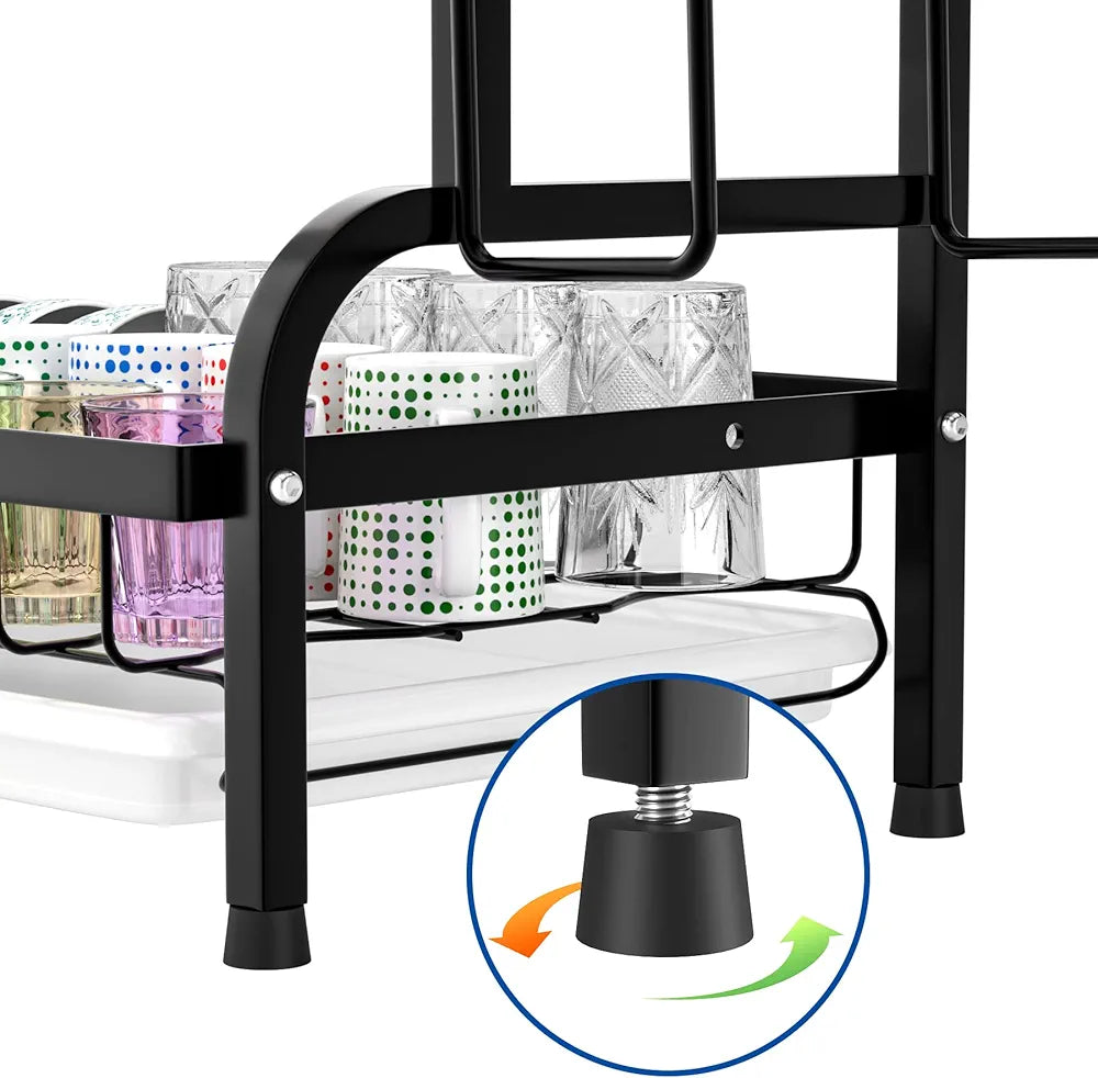 2 Tier Rust-Resistant Dish Drying Rack with Drip Tray, Utensil and Cutting Board Holder