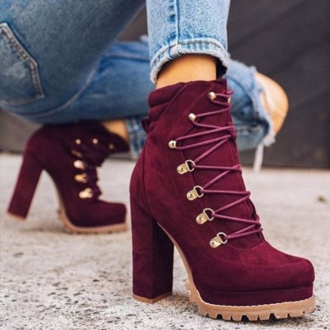 Lace-Up Platform Heeled Boots