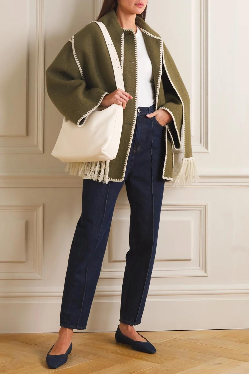 Wool-Blend Embroidered Scarf Coat