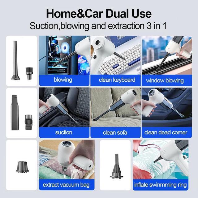 10KPa High-Suction Compact Cordless USB Portable Vacuum Cleaner for Cars, Home, Office