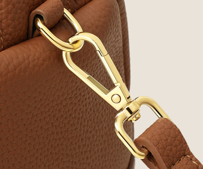 Genuine Cowhide Leather Boston Bag with Crossbody/Shoulder strap