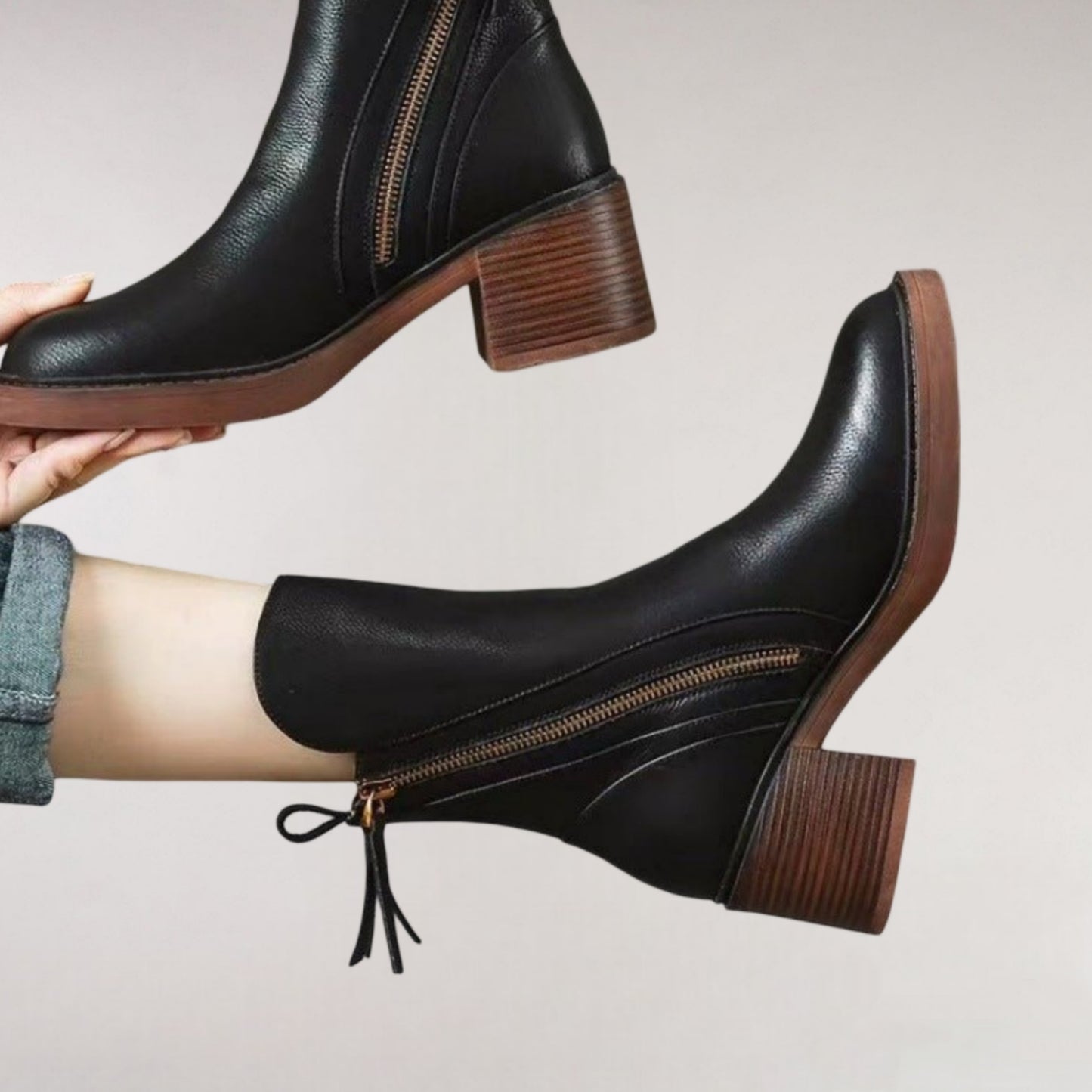 Premium Leather Block Heel Booties