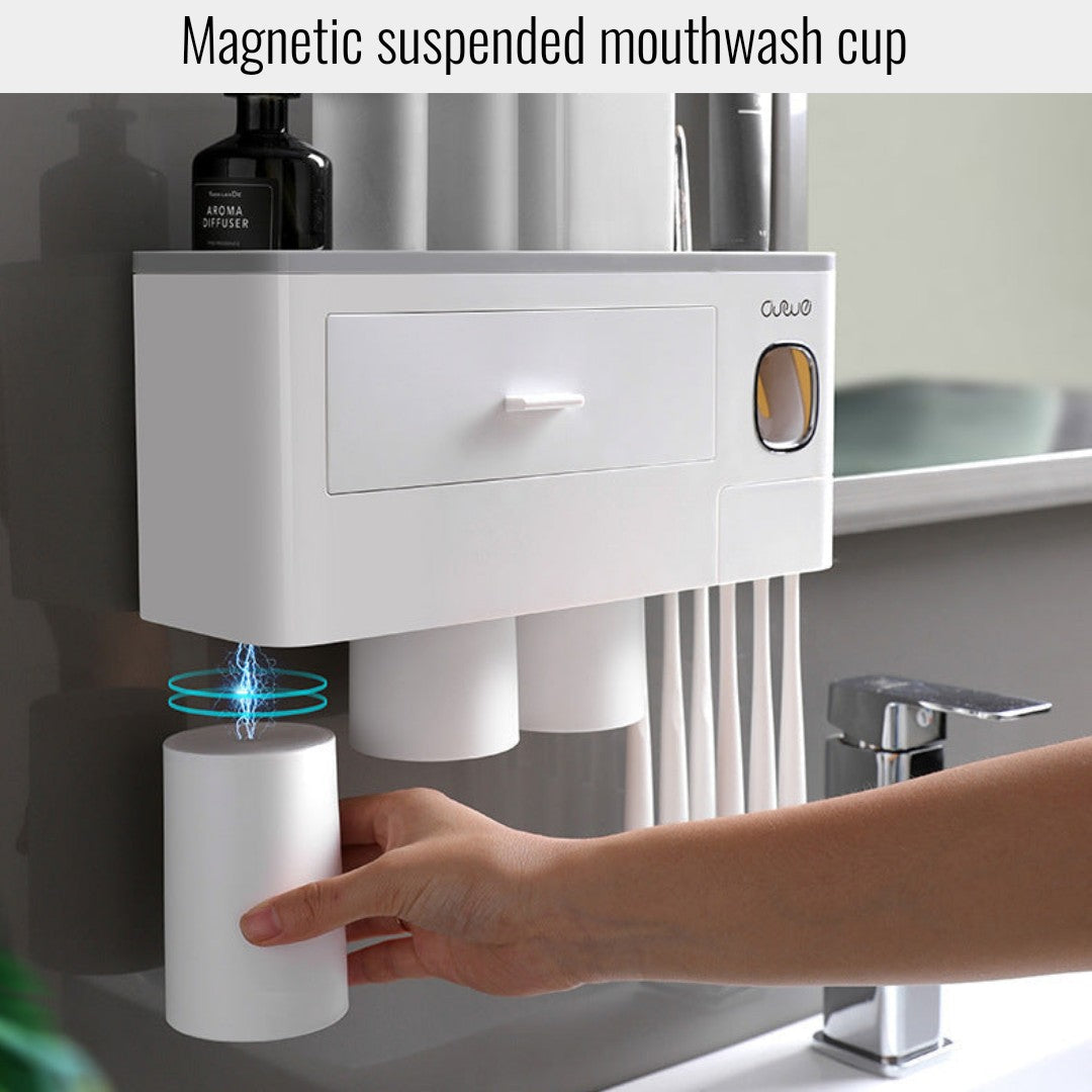 3-in-1 Wall-Mounted Toothbrush Holder with Automatic Toothpaste Dispenser and Drawer