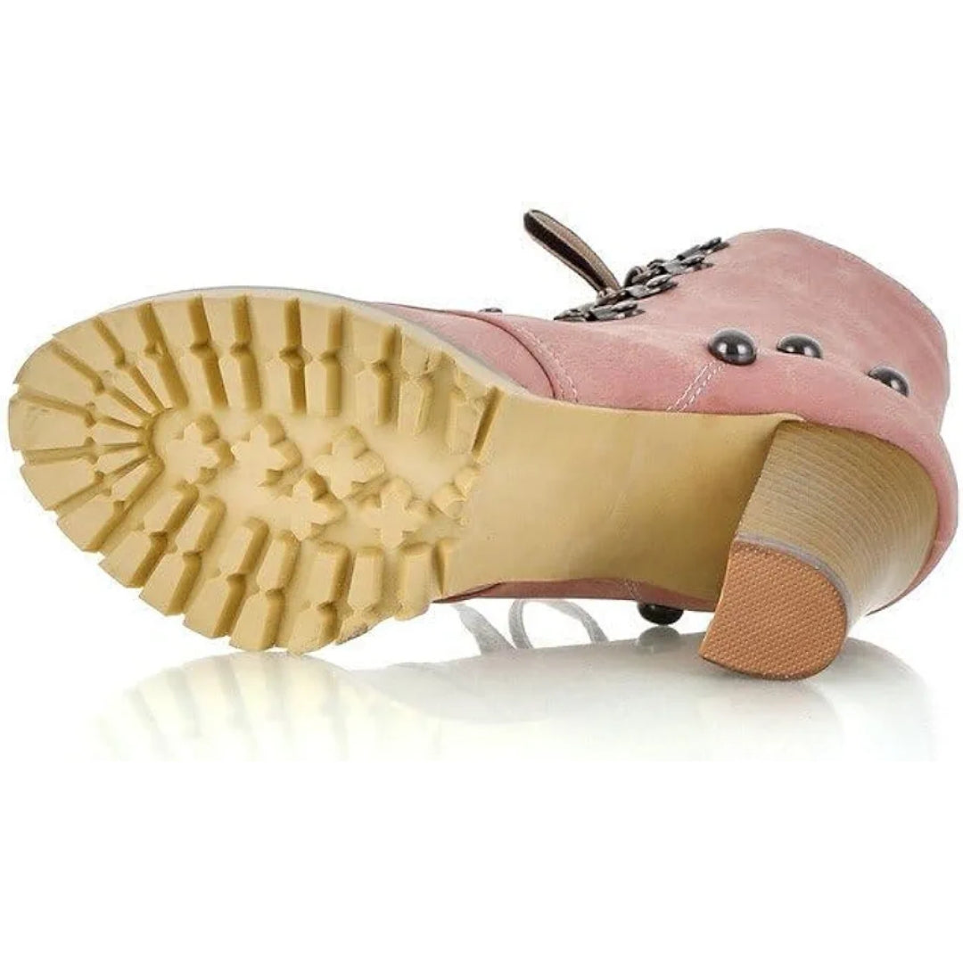 Lace-Up Block Heel Ankle Boots