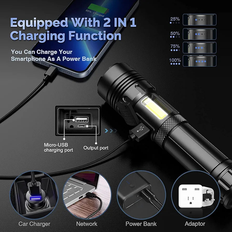 USB Rechargeable 100000 Lumens XHP160 Super Bright Bright Tactical LED Flashlight