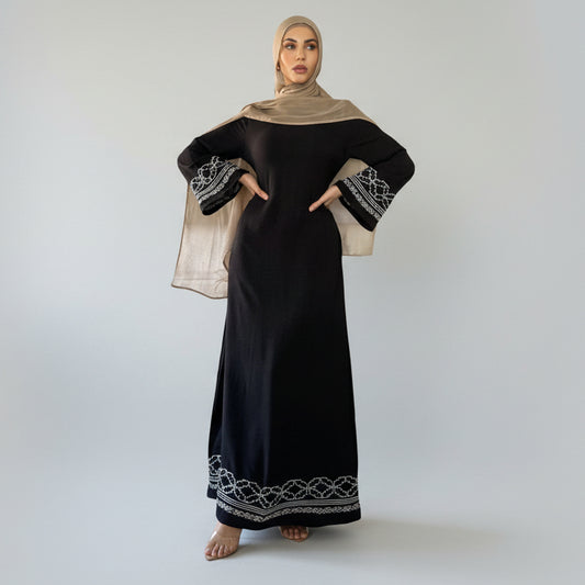 Flare-Sleeved Embroidered Abaya