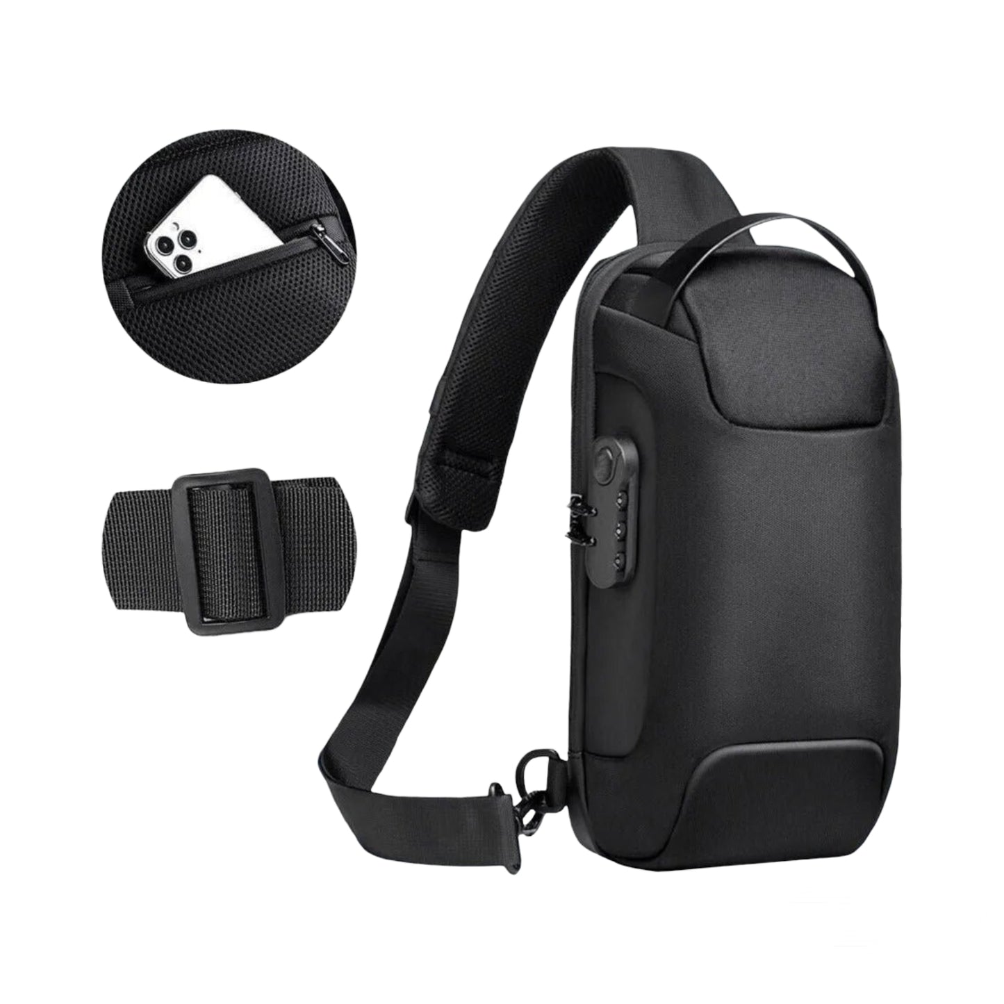 Anti-Theft Crossbody Sling Bag with Built-in Combination Lock and USB Charging Port