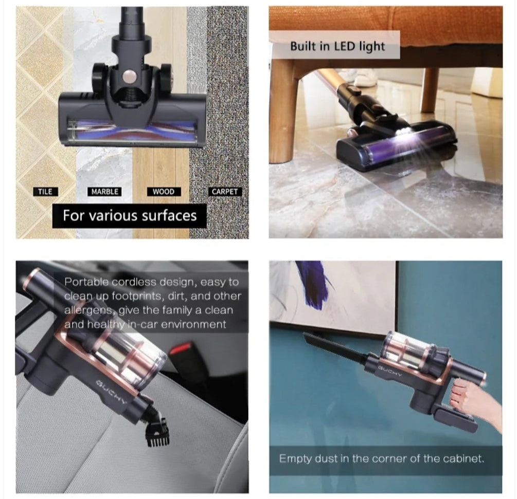 10KPa High-Suction Cordless Handheld Vacuum Cleaner, 45min Runtime, Built-In LED Light, Detachable Battery, Washable Filter