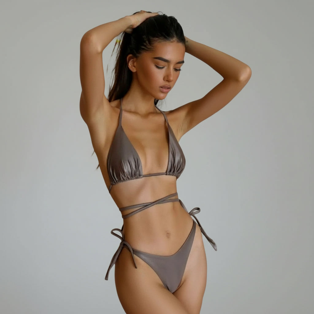 Two-Piece Metallic String Tie-Side Bikini