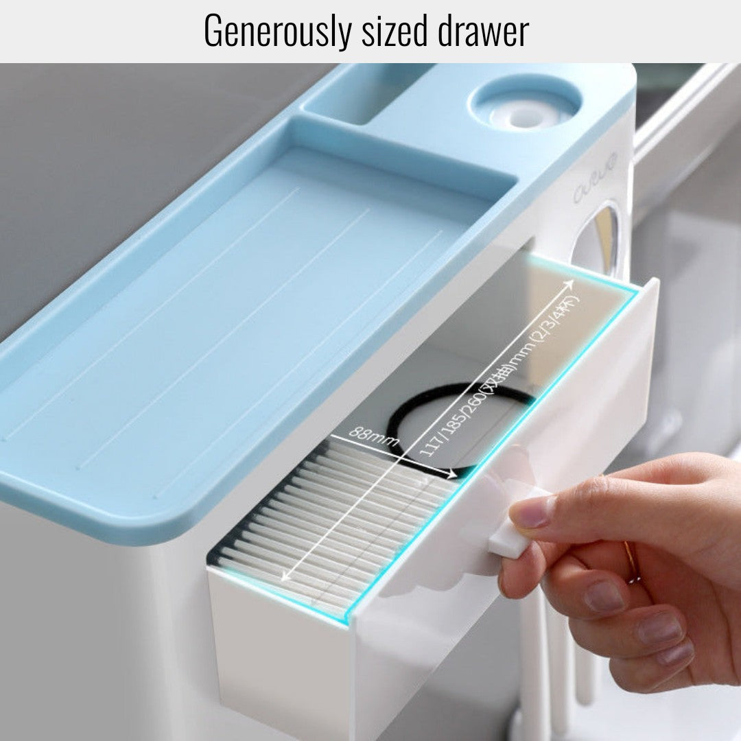 3-in-1 Wall-Mounted Toothbrush Holder with Automatic Toothpaste Dispenser and Drawer
