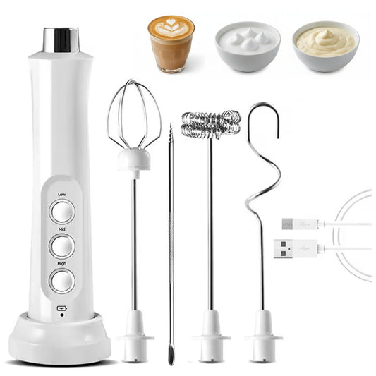 3-in-1 Electric 3-Speed Milk Frother & Mixer – USB Rechargeable