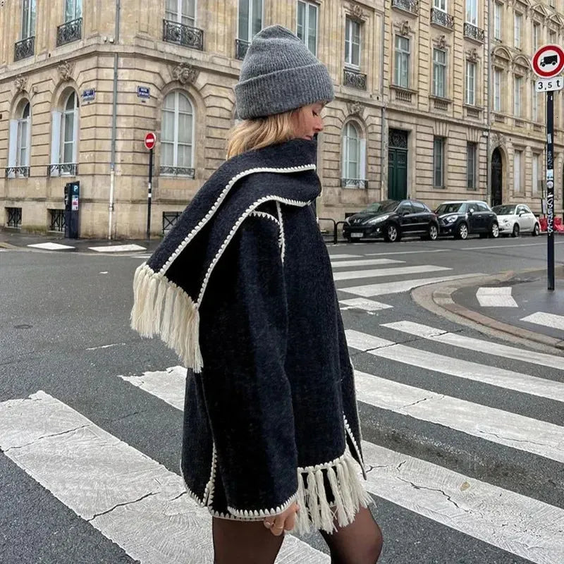 Wool-Blend Embroidered Scarf Coat