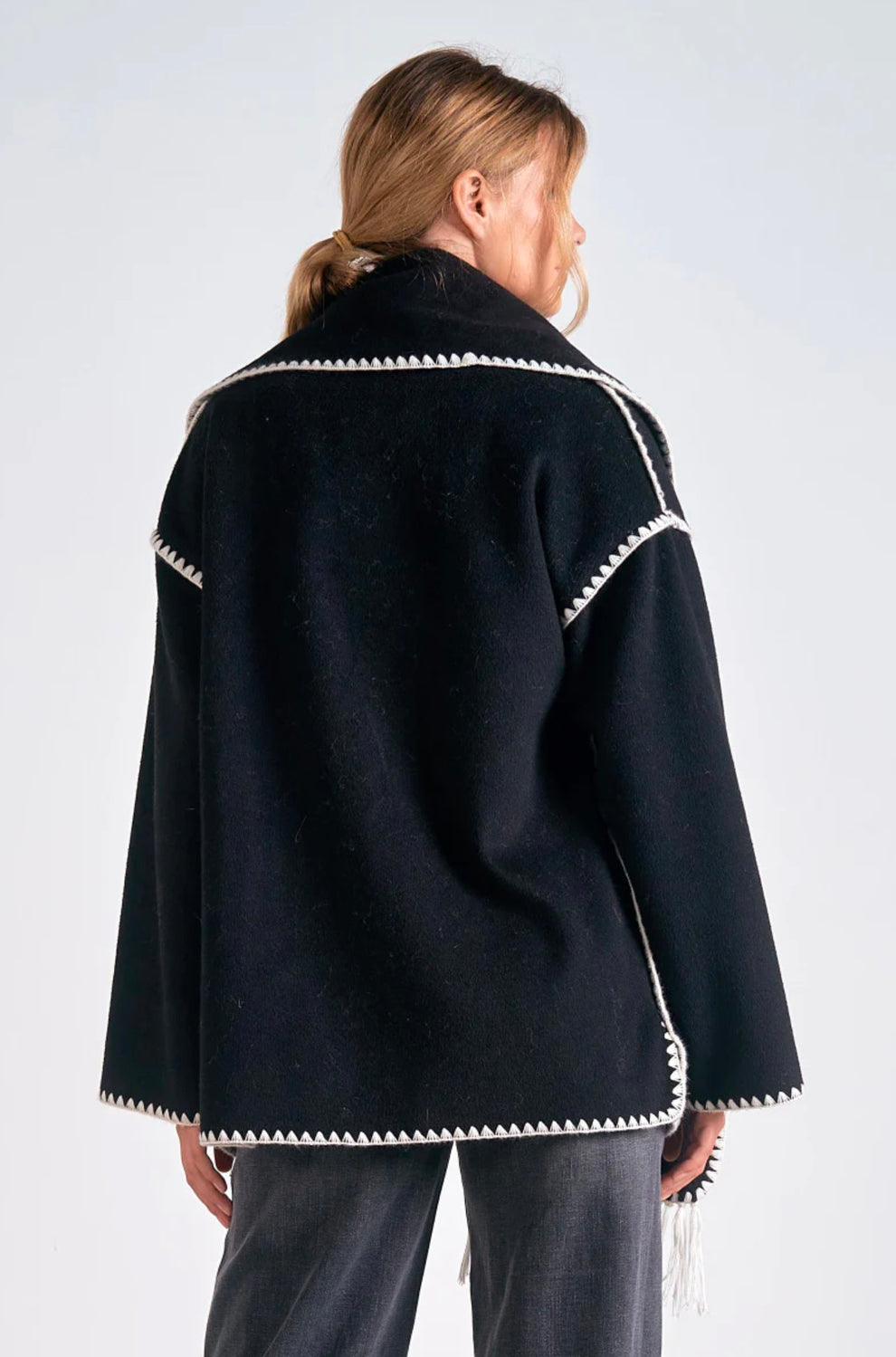 Wool-Blend Embroidered Scarf Coat