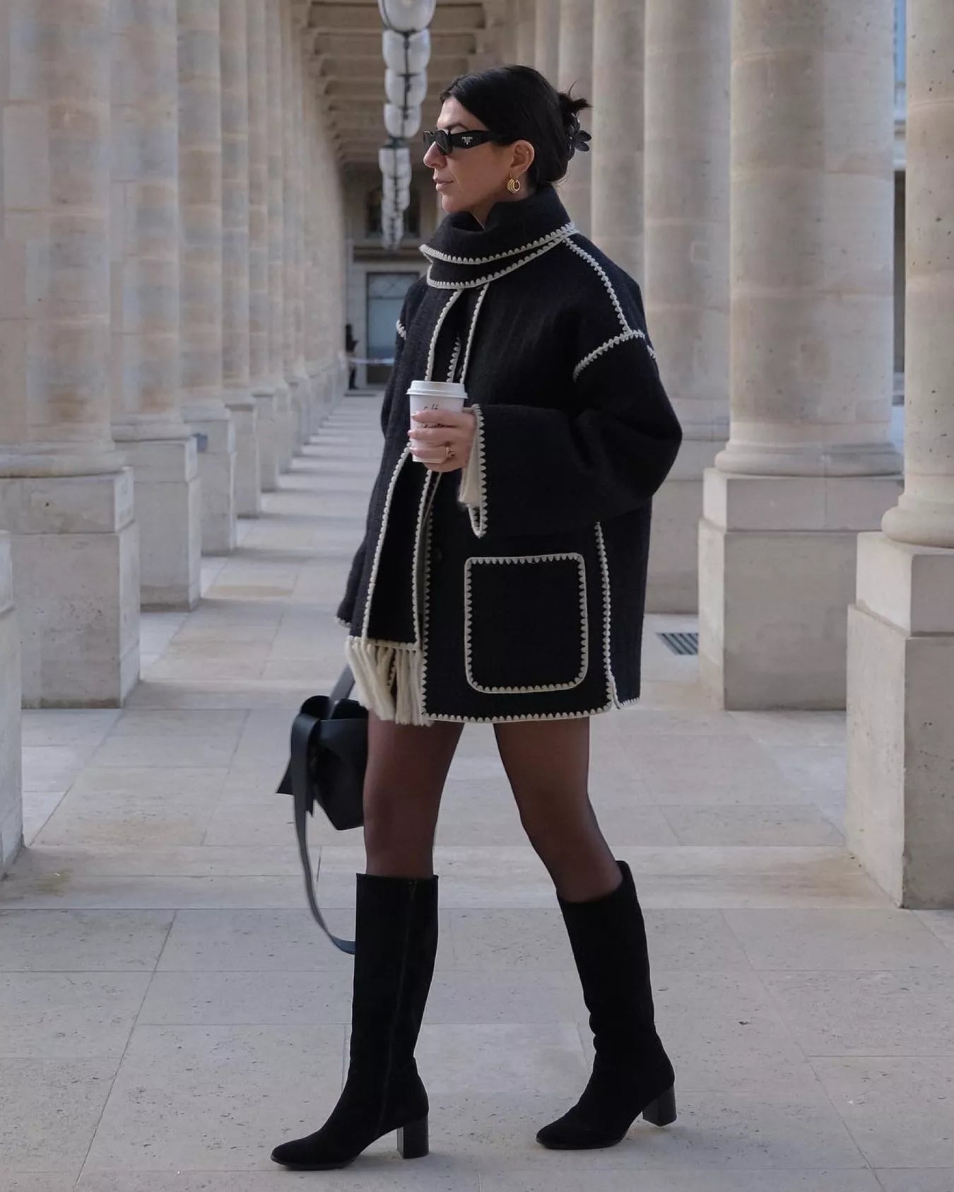 Wool-Blend Embroidered Scarf Coat