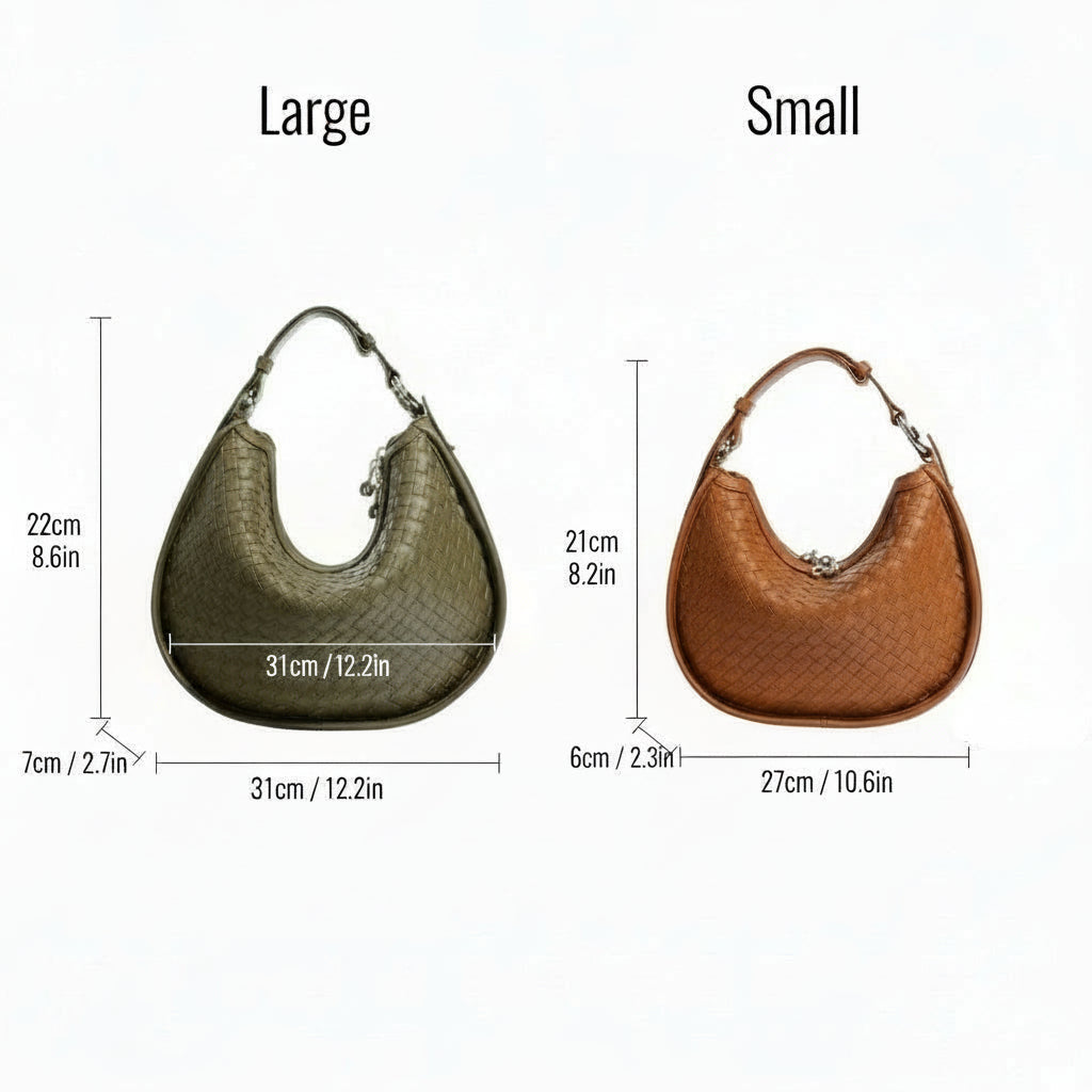 Half-Moon Handwoven Hobo Bag in Genuine Cowhide Leather