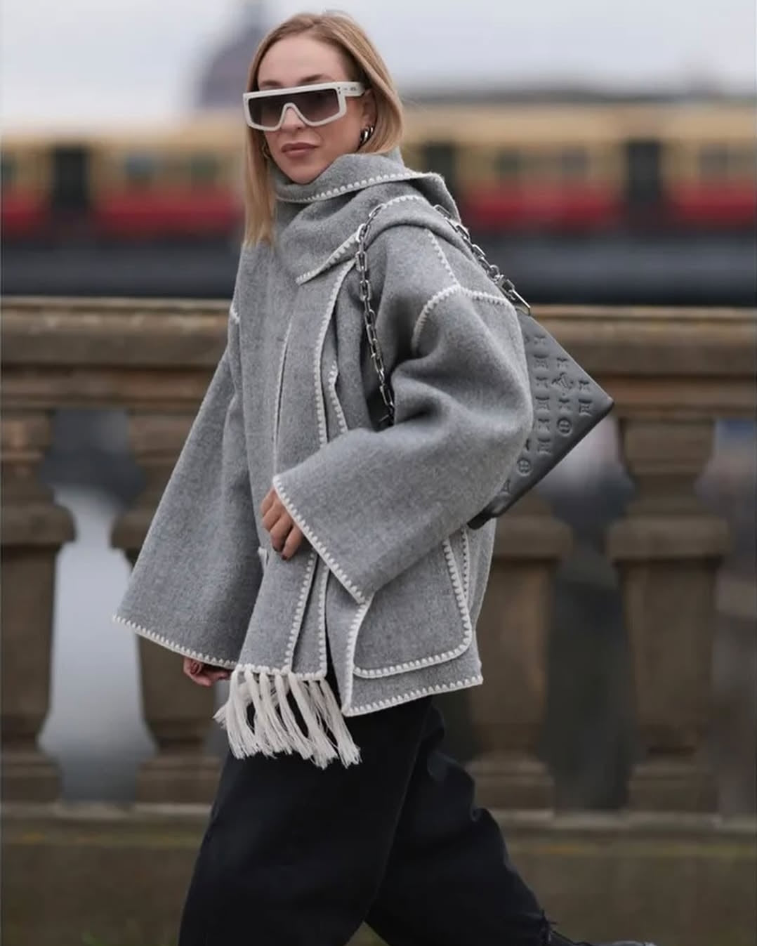 Wool-Blend Embroidered Scarf Coat