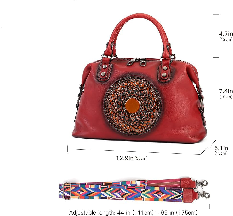 Genuine Cowhide Leather Handbag with Crossbody Strap