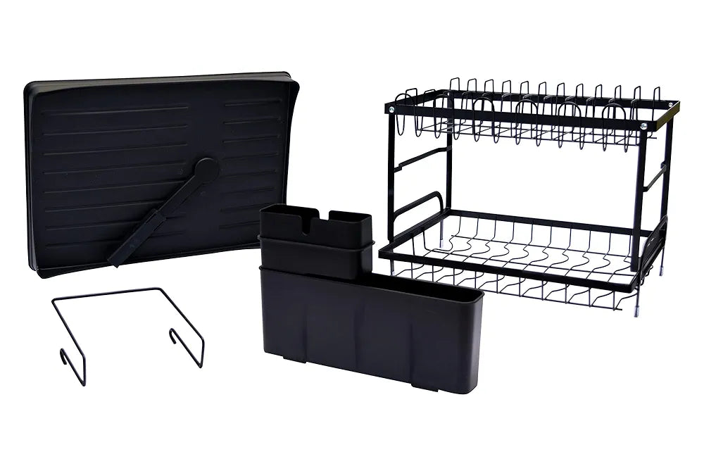 2-Tier Rust-Resistant Dish Drying Rack with Drip Tray, Utensil and Cutting Board Holder