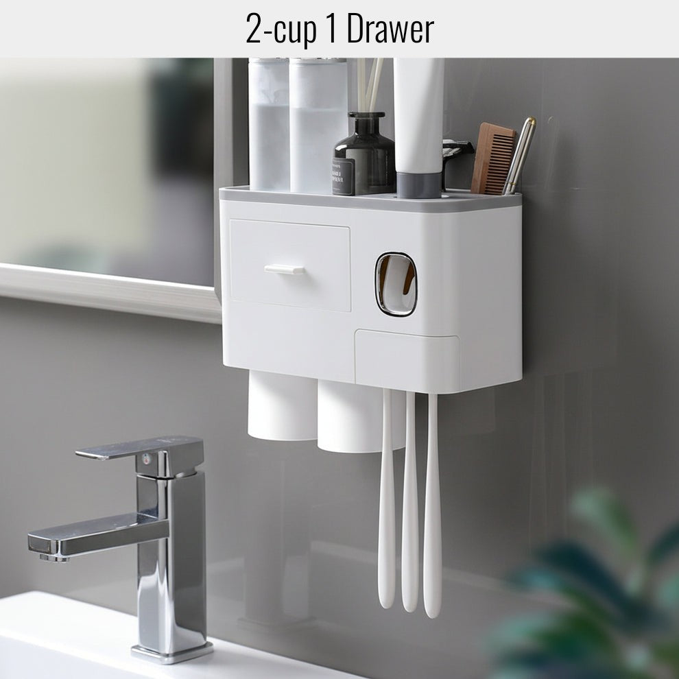 3-in-1 Wall-Mounted Toothbrush Holder with Automatic Toothpaste Dispenser and Drawer